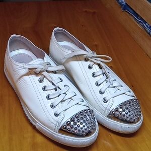 Miu Miu women's patent leather studded toe sneaker size 37.5